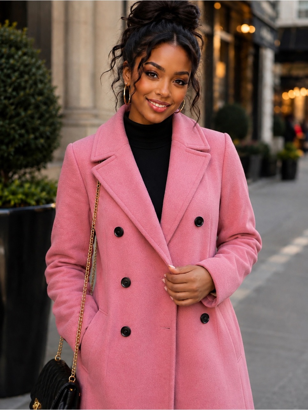 LOFT Hot Pink Double-Breasted Wool Blend Overcoat, Size Medium